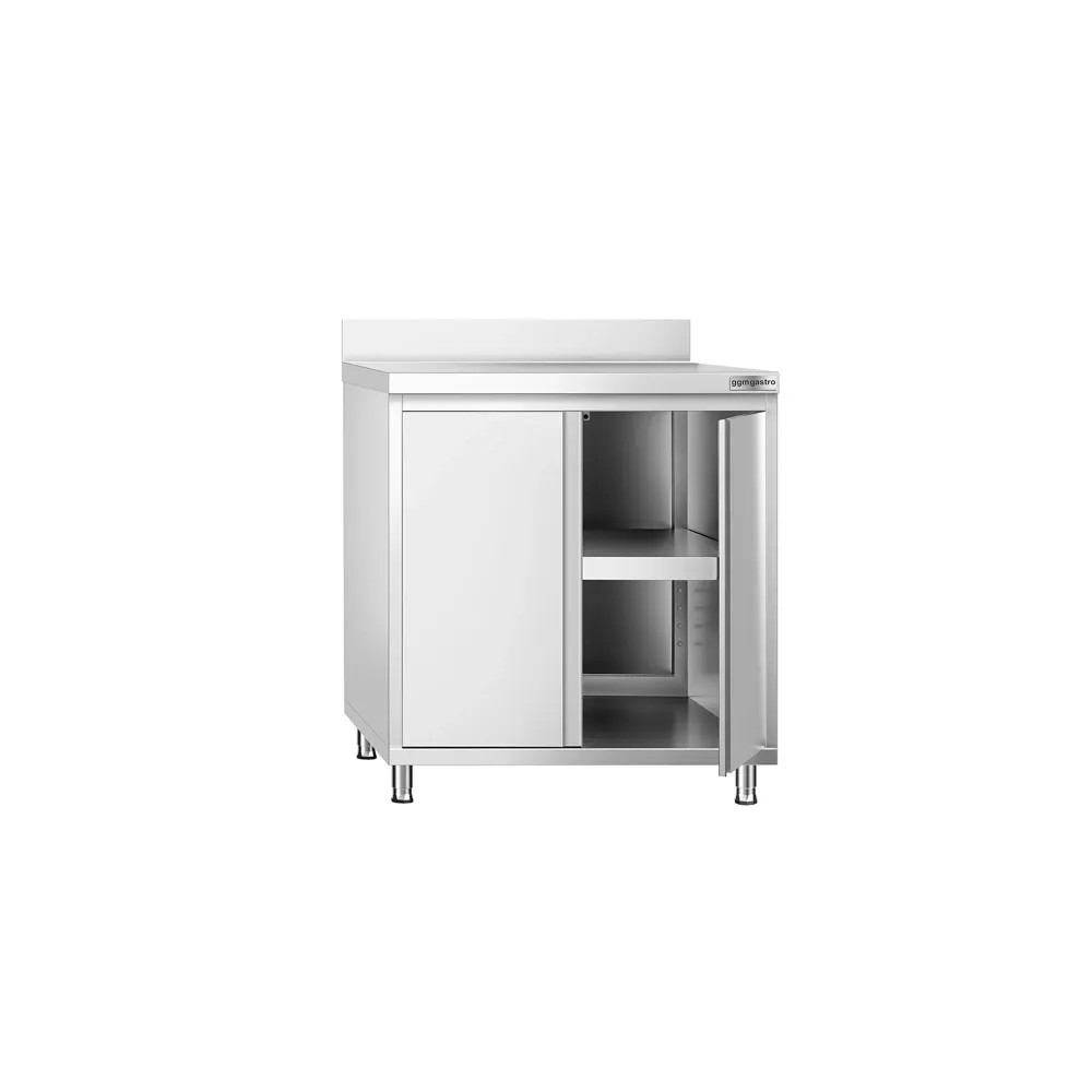 Професионален Работен шкаф от неръждаема стомана PREMIUM - 800x700mm - с отваряеми врати (на панти) - с междинен рафт & Борд