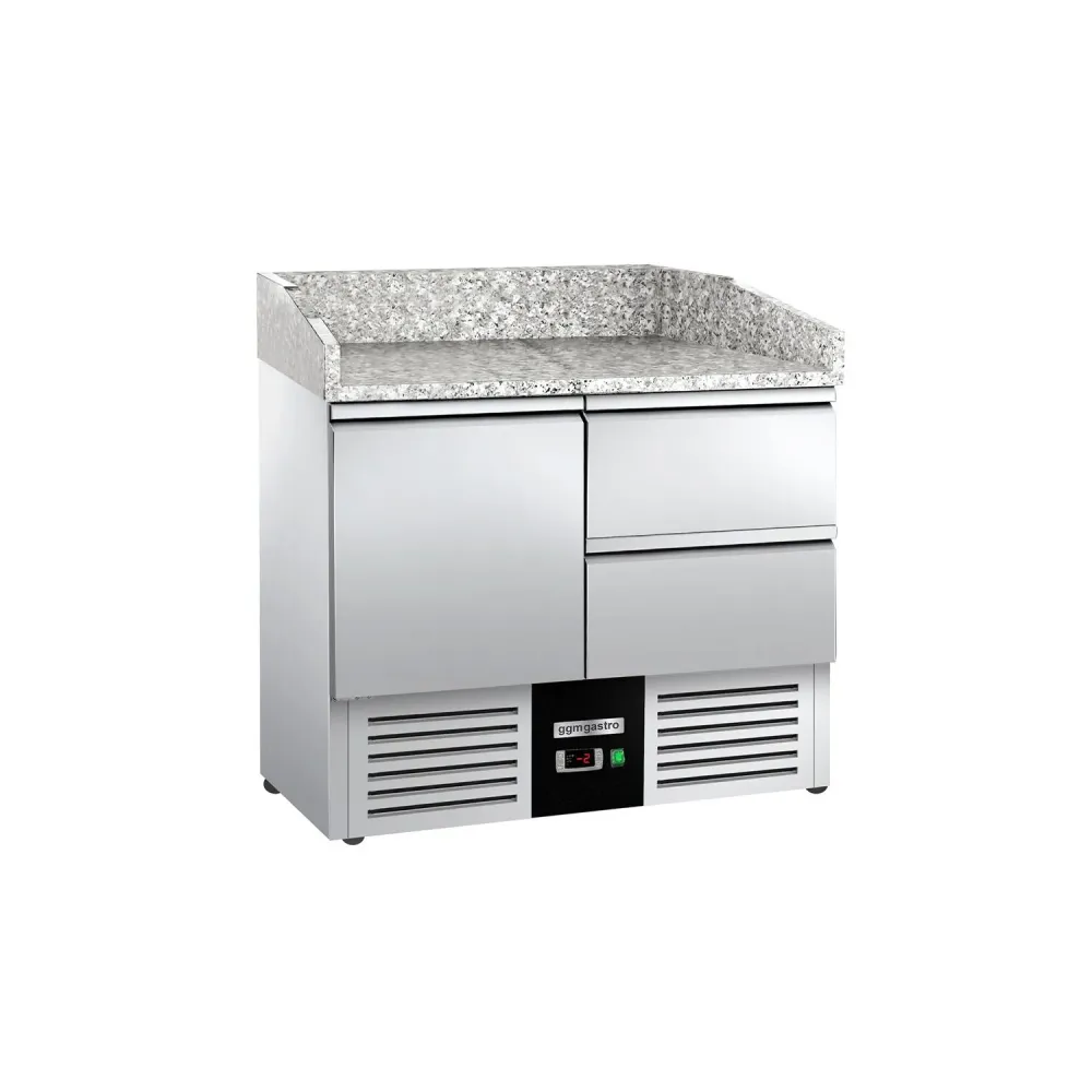 Хладилна маса за пица PREMIUM - 935x700mm - с гранитен плот - с 1 врата и 2 чекмеджета