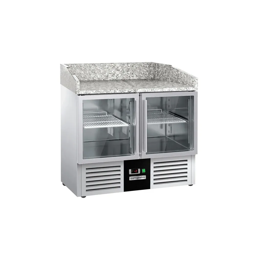 Хладилна маса за пица PREMIUM - 935x700mm - с гранитен плот - с 2 стъклени врати