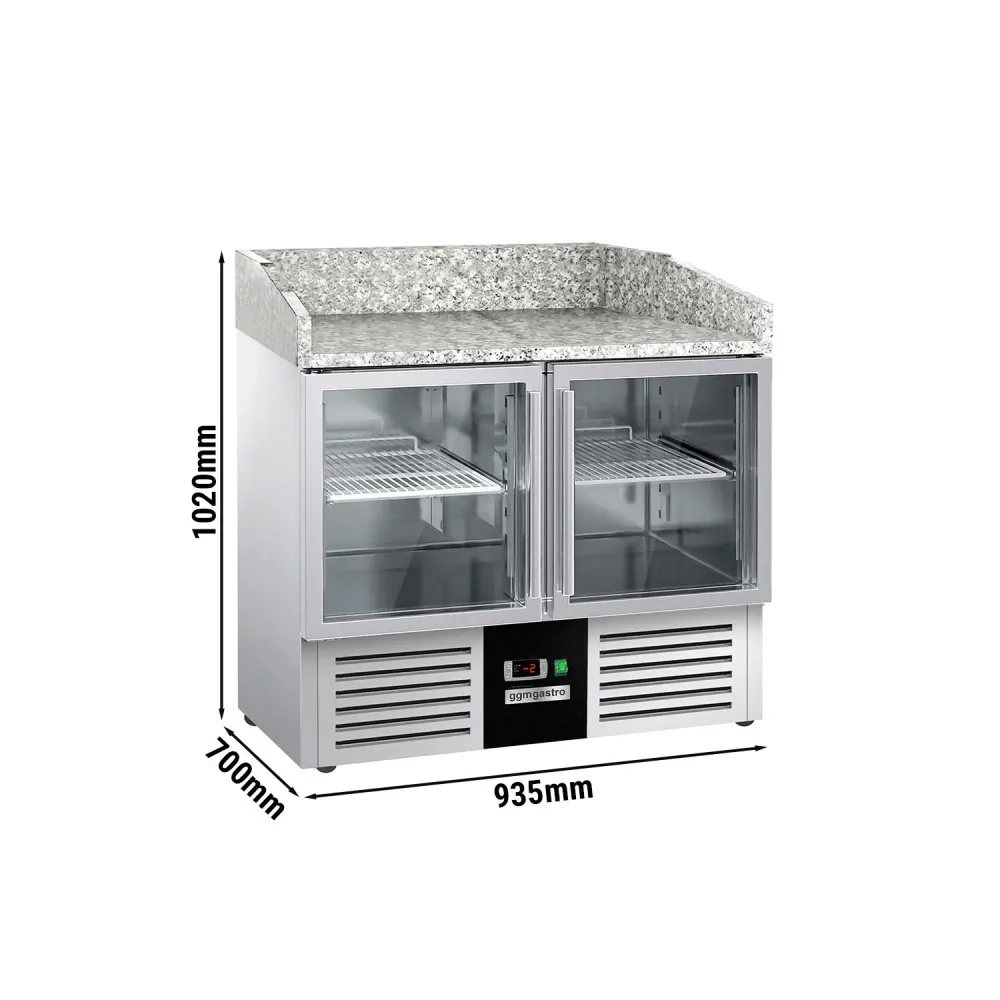 Хладилна маса за пица PREMIUM - 935x700mm - с гранитен плот - с 2 стъклени врати