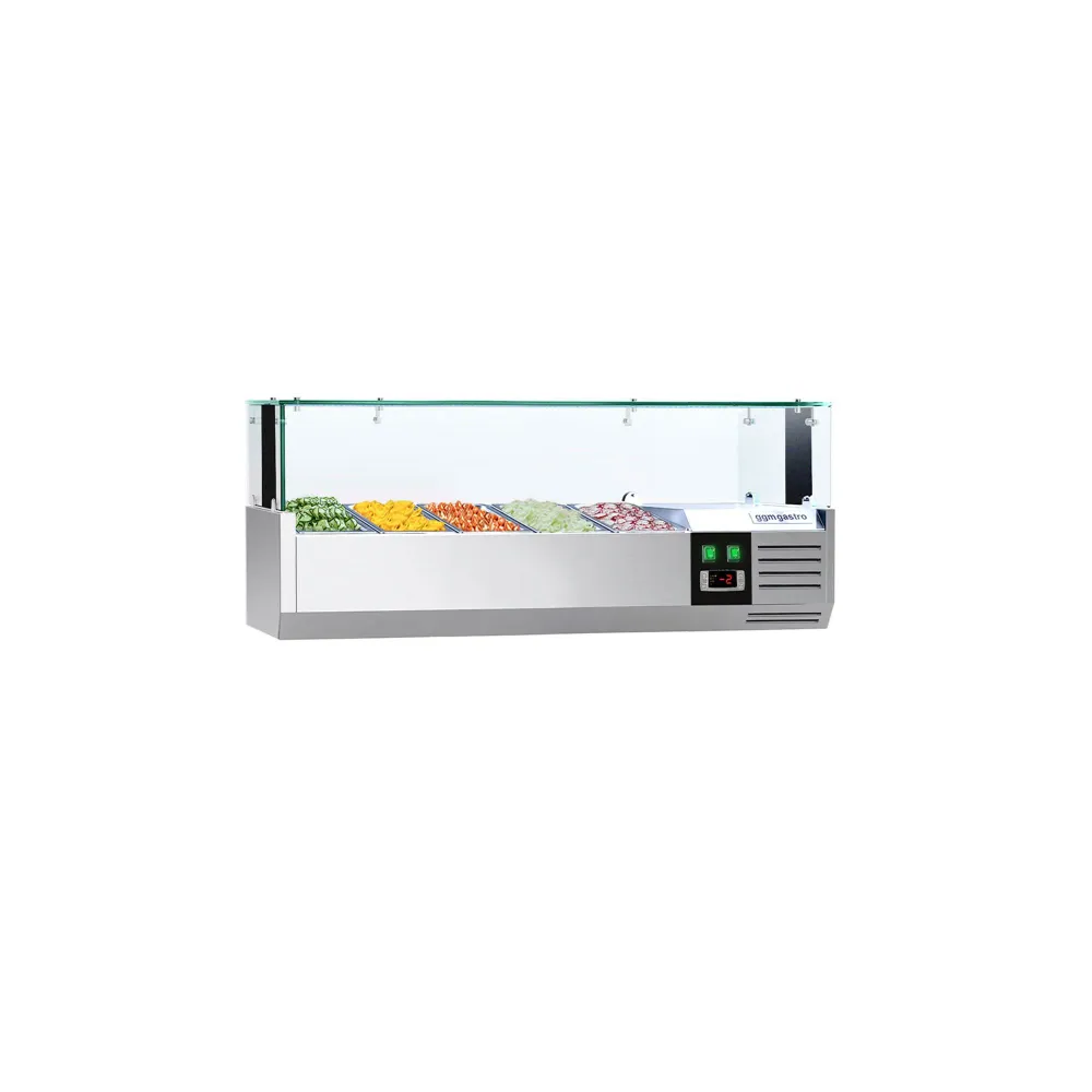 Настолна хладилна витрина PREMIUM - с LED осветление - 1200x335x460mm - 5x GN 1/4 - с право стъкло