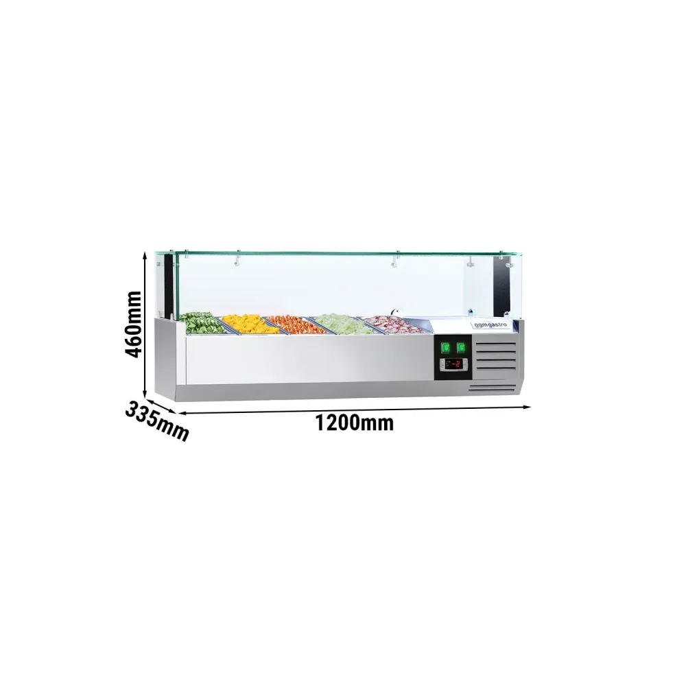 Настолна хладилна витрина PREMIUM - с LED осветление - 1200x335x460mm - 5x GN 1/4 - с право стъкло