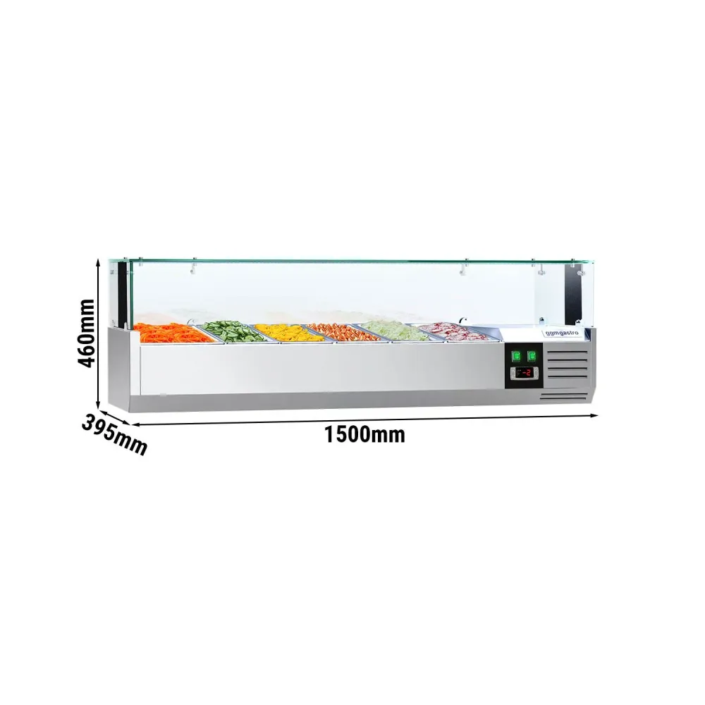 Настолна хладилна витрина PREMIUM - с LED осветление - 1500x395x460mm - 5x GN 1/3 + 1x GN 1/2 - с право стъкло