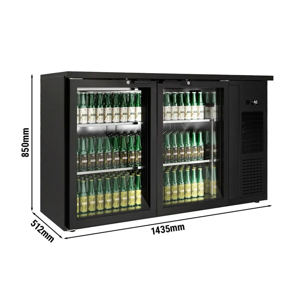 Барова хладилна маса PREMIUM PLUS - 1435x512mm - 264 л - с 2 стъклени врати, LED осветление, заключващи се врати - черно