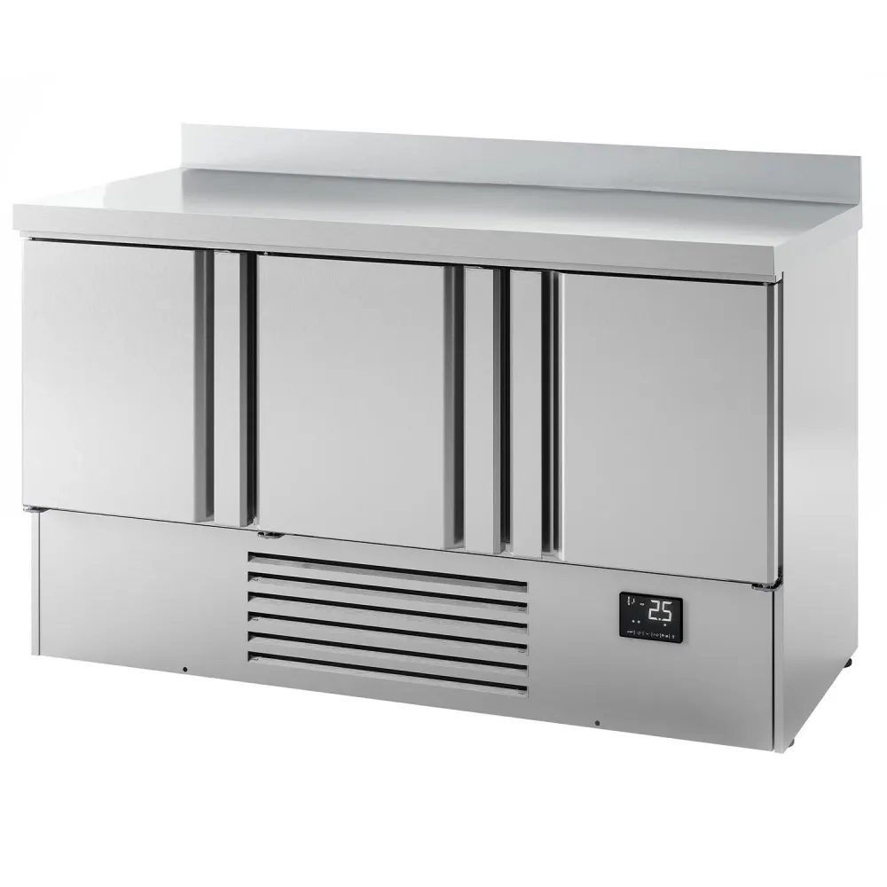 Професионална хладилна маса PREMIUM PLUS - 1460x700mm - с 3 врати - вентилирано охлаждане - автоматично обезскрежаване - с...