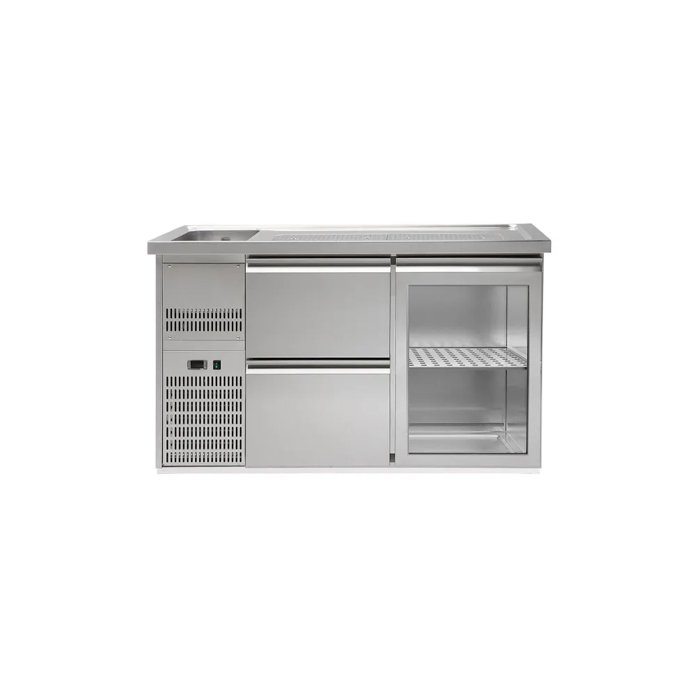Хладилна маса PREMIUM PLUS - 1550x700mm - 1 стъклена врата & 2 чекмеджета