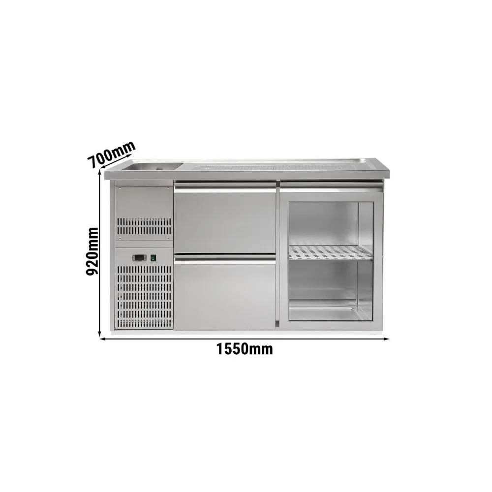 Хладилна маса PREMIUM PLUS - 1550x700mm - 1 стъклена врата & 2 чекмеджета