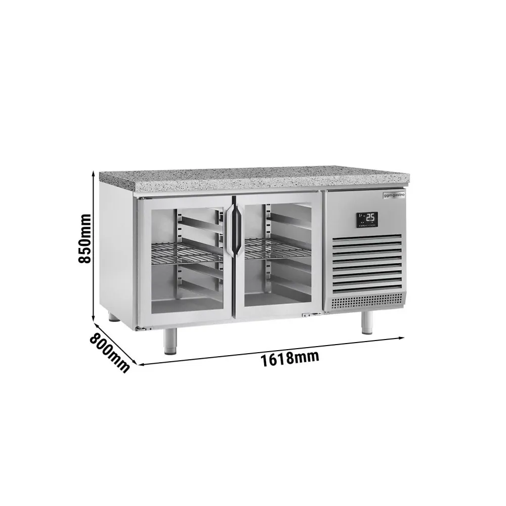 Пекарска хладилна маса PREMIUM PLUS - 1618x800mm - с 2 стъклени врати - за тави 600x400мм (EN) - гранитен плот