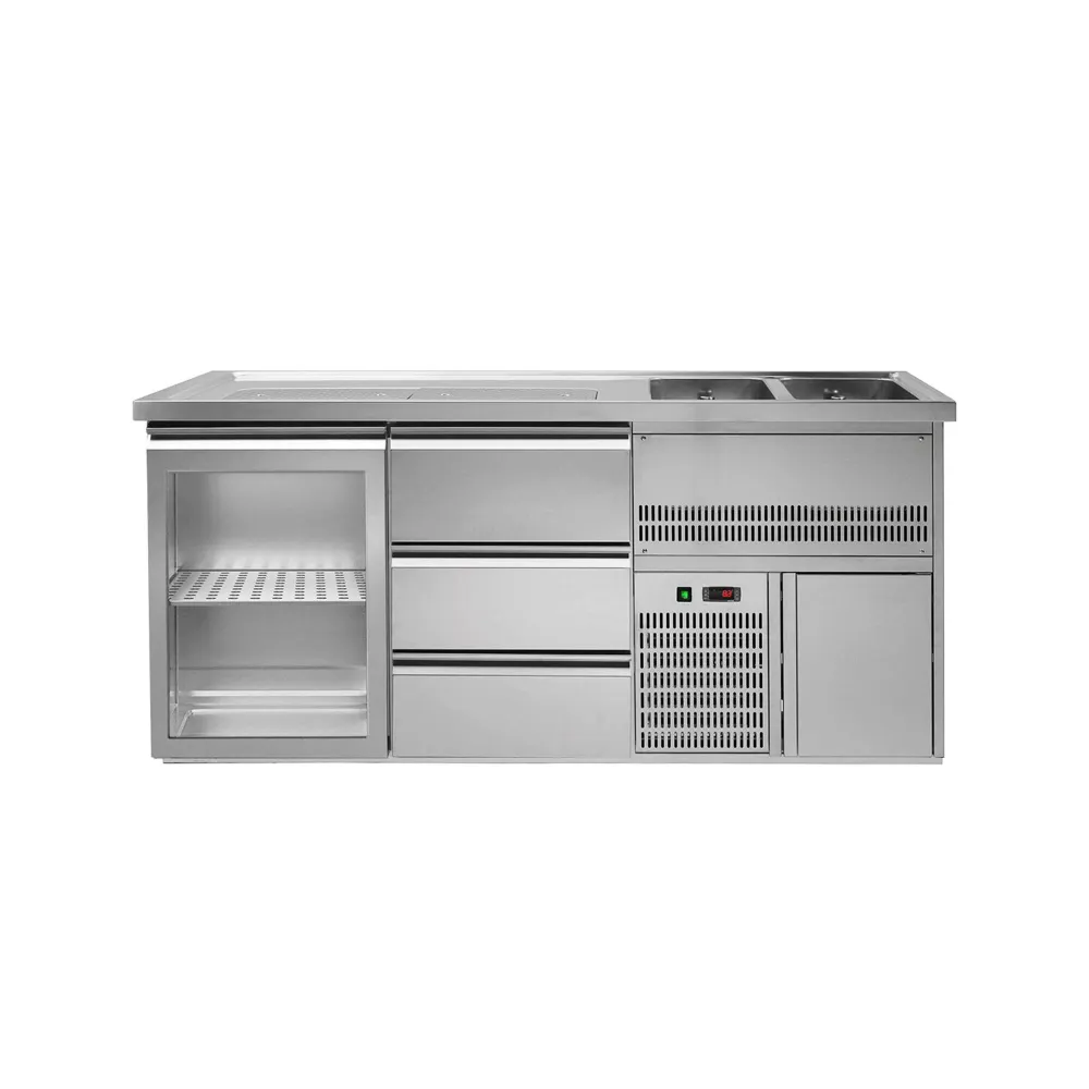 Бар хладилник за напитки PREMIUM PLUS - 1950x700mm - 1 стъклена врата & 3 чекмеджета