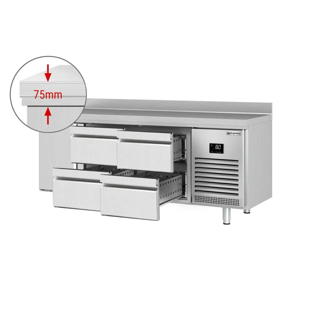 Професионална хладилна маса PREMIUM PLUS - 1960x600mm - с 1 врата - 4 чекмеджета - с гръб 100мм - вентилирано охлаждане
