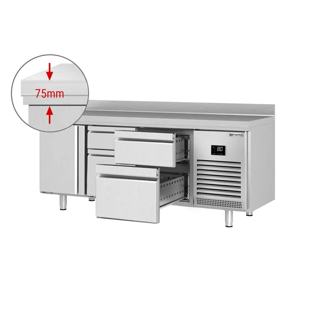 Професионална хладилна маса PREMIUM PLUS - 1960x700mm - с 1 врата - 4 шкафчета - вентилирано охлаждане - автоматично размр...
