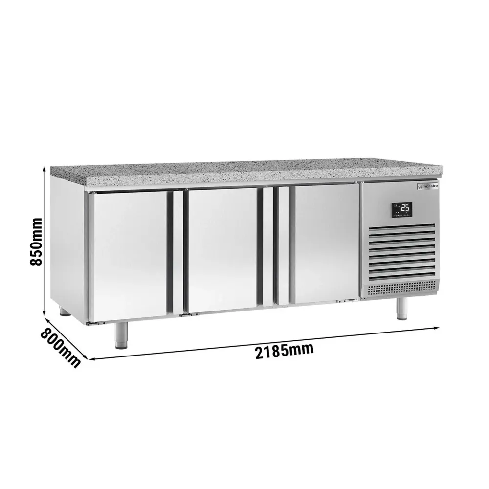 Пекарска хладилна маса Premium PLUS - 2185x800mm - с 3 врати - за тави 600x400мм (EN) - вентилирано охлаждане - гранитен плот