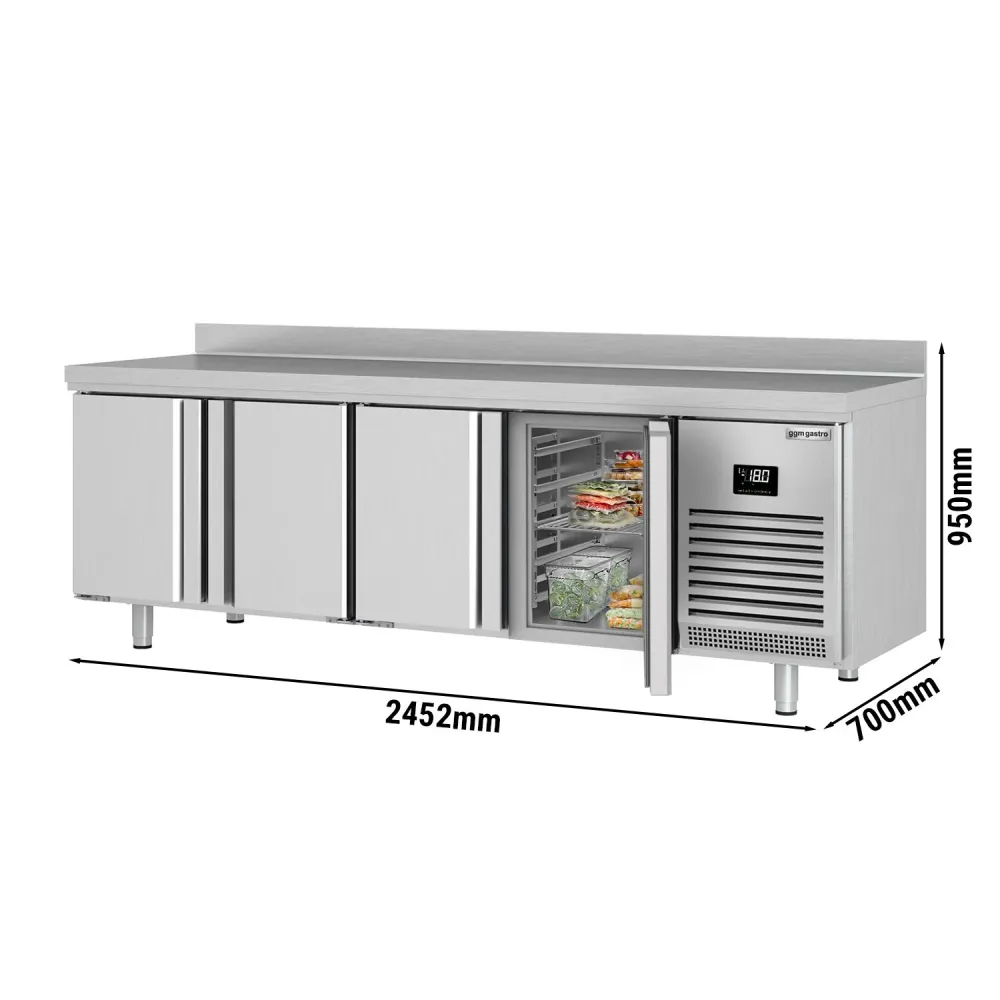 Професионална фризерна маса PREMIUM PLUS - 2452x700mm - с 4 врати - вентилирано охлаждане - автоматично обезскрежаване - с...