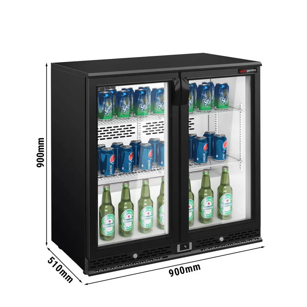 Професионална подбарова хладилна витрина за напитки PREMIUM PLUS - 900mm - 193L - с 2 стъклени отваряеми врати - Черно