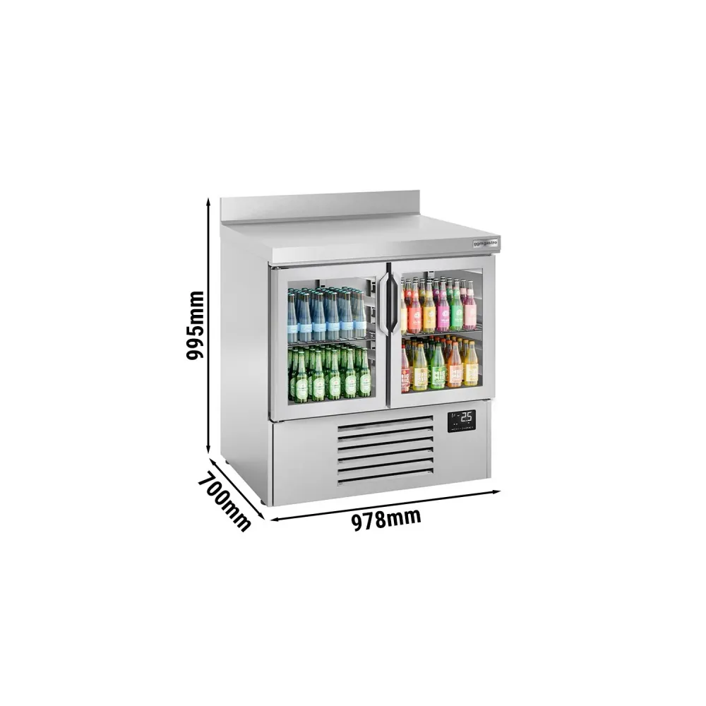 Професионална хладилна маса PREMIUM PLUS - 978x700mm - с 2 стъклени врати - GN 1/1 - с гръб 100мм