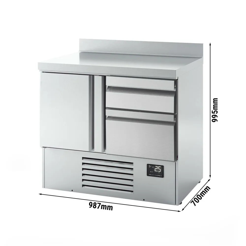 Професионална хладилна маса PREMIUM PLUS - 978x700mm - с 1 врата - 2 чекмеджета - с гръб 100мм - GN 1/1