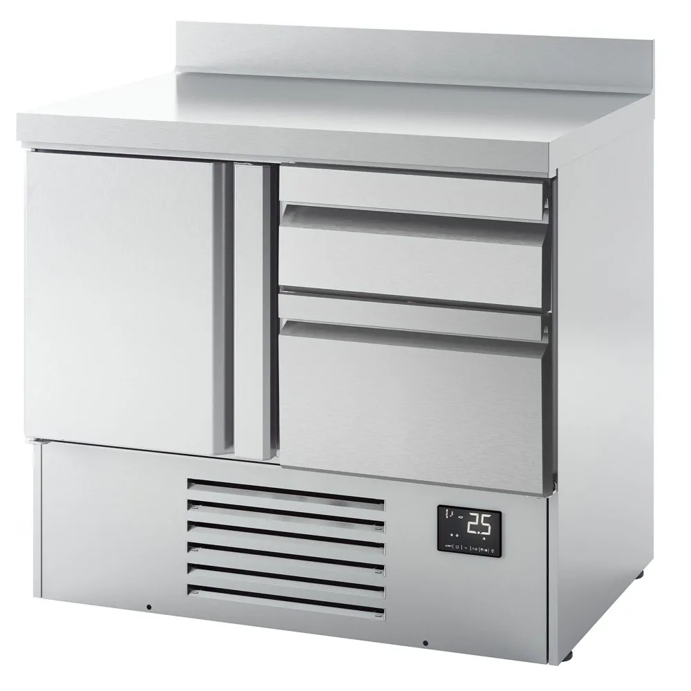 Професионална хладилна маса PREMIUM PLUS - 978x700mm - с 1 врата - 2 чекмеджета - с гръб 100мм - GN 1/1
