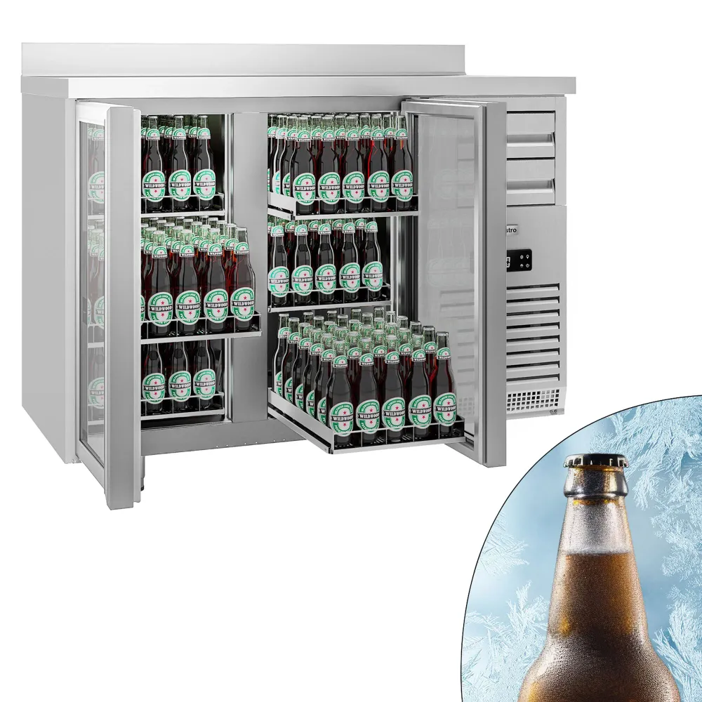 Барова хладилна маса PREMIUM PLUS - SUPERCOOLER - 1475x700mm - с 440 л - с 2 стъклени врати, 6 чекмеджета, със заден борд,...