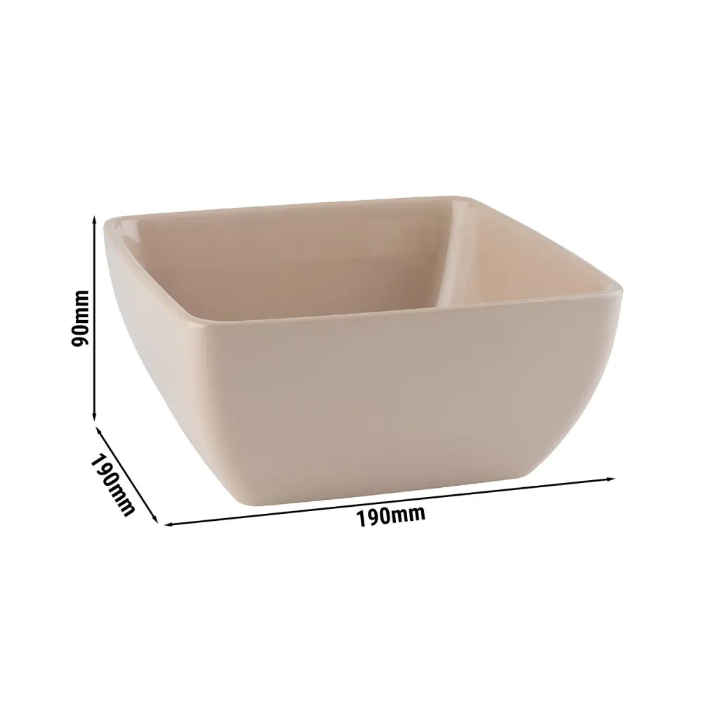 (6 бр.) Купа - PURE - Меламин - 1.5L - правоъгълна - 190x190mm - Дълбочина: 90mm - Бежово