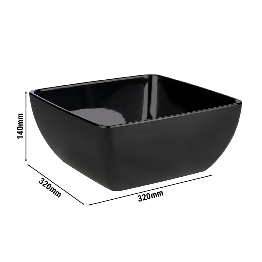 (6 бр.) Купа - PURE - Меламин - 8L - правоъгълна - 320x320mm - Дълбочина: 140mm - Черно