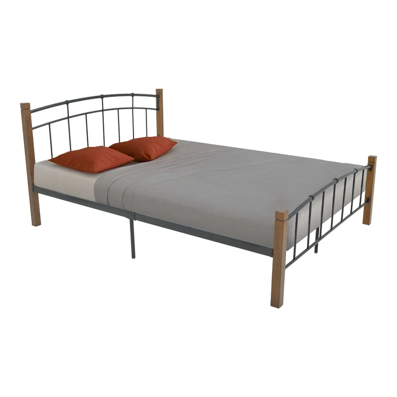 Queen size легло Mandy цвят орех дърво-черен метал 150x200см