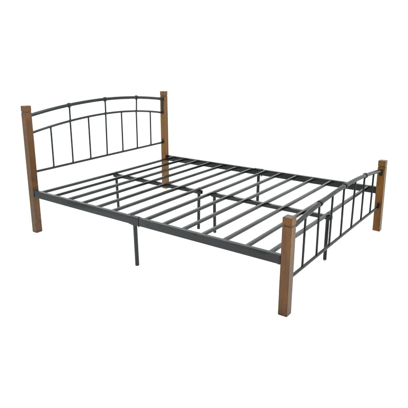 Queen size легло Mandy цвят орех дърво-черен метал 150x200см