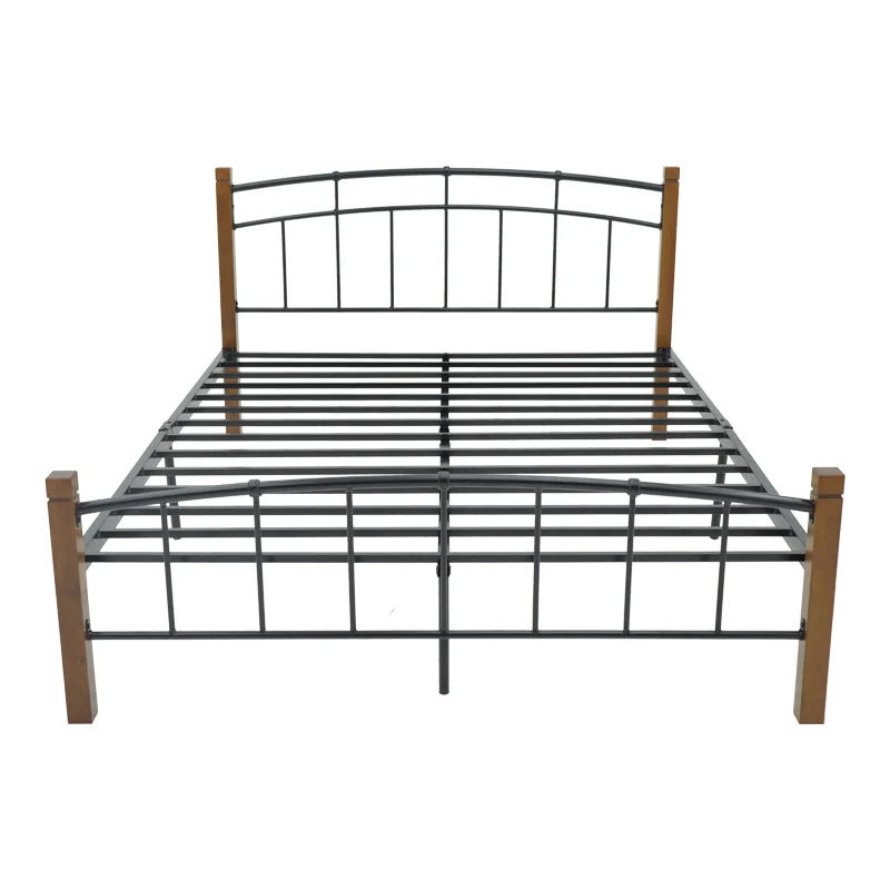 Queen size легло Mandy цвят орех дърво-черен метал 150x200см