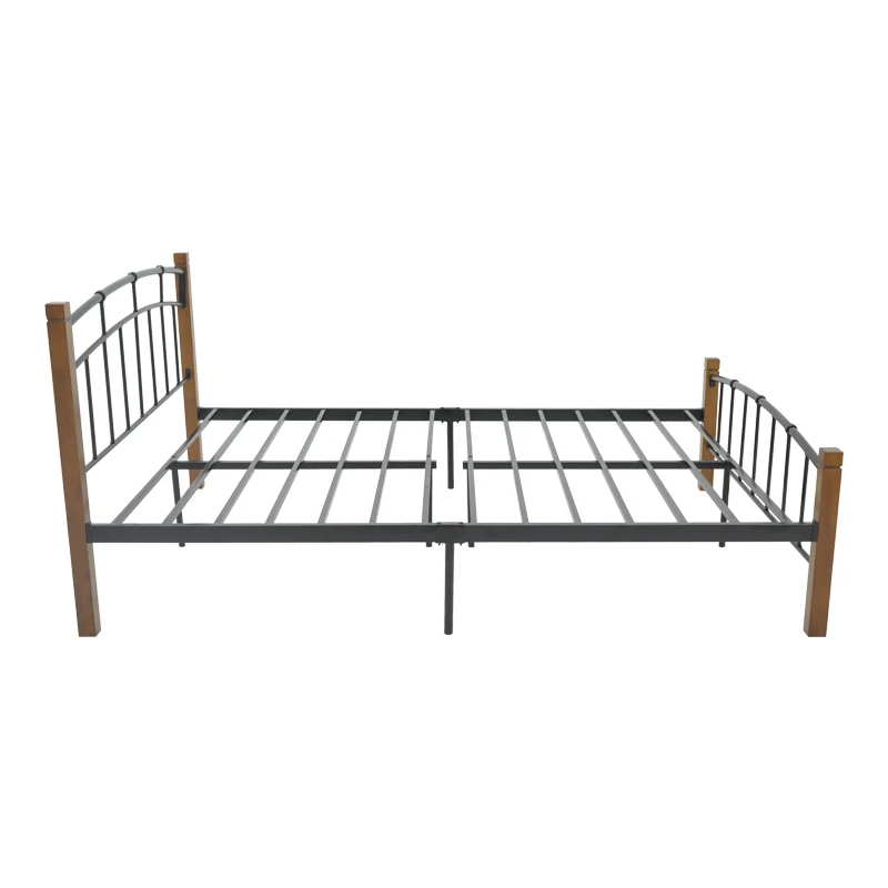 Queen size легло Mandy цвят орех дърво-черен метал 150x200см