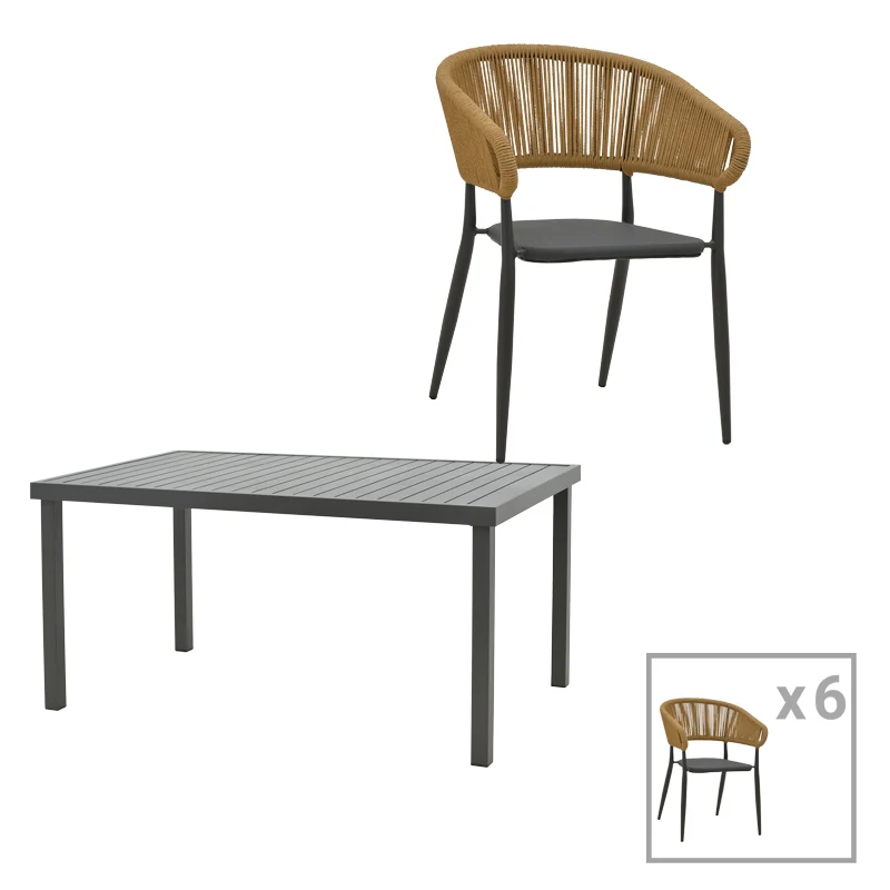 Трапезен комплект RAVEN -KILTON от 7 части алуминий в нюанс антрацит 150x80x74см