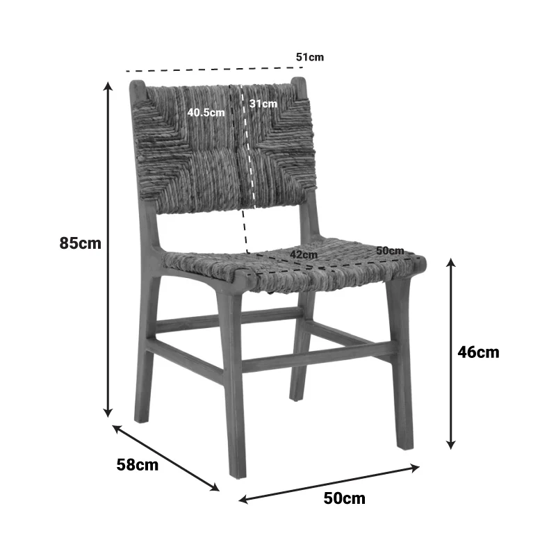 Стол REFANE естествен цвят тиково дърво и слама 50x58x85см