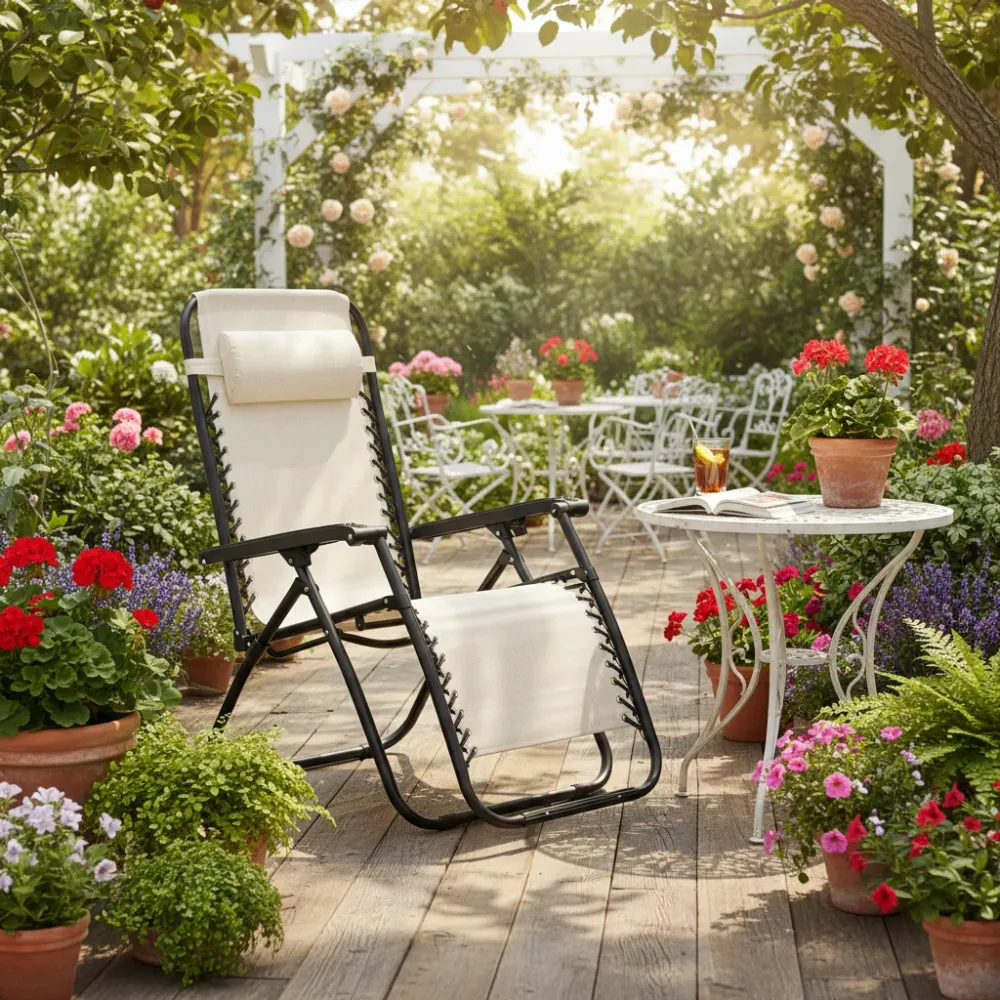 Кресло RELAX бежов текстилен-черен метал 67x145x110см.