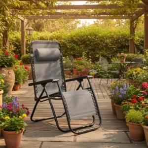 Кресло RELAX сив текстилен-черен метал 67x145x110см.