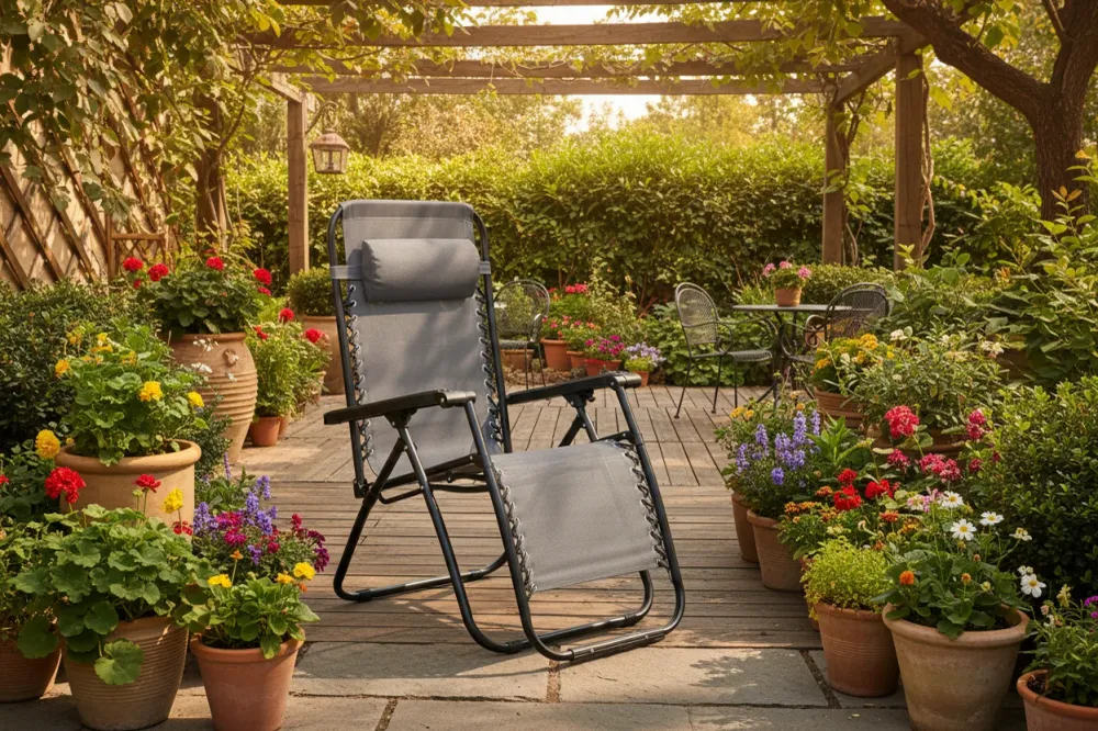 Кресло RELAX сив текстилен-черен метал 67x145x110см.