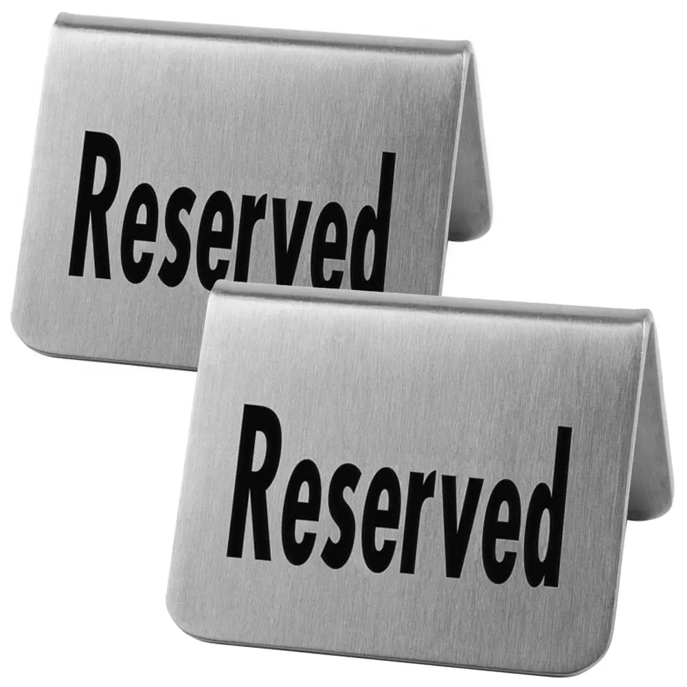 (12 бр.) Настолна табелка - комплект 2 - „Reserved“ - неръждаема стомана - тип палатка - 55x35mm