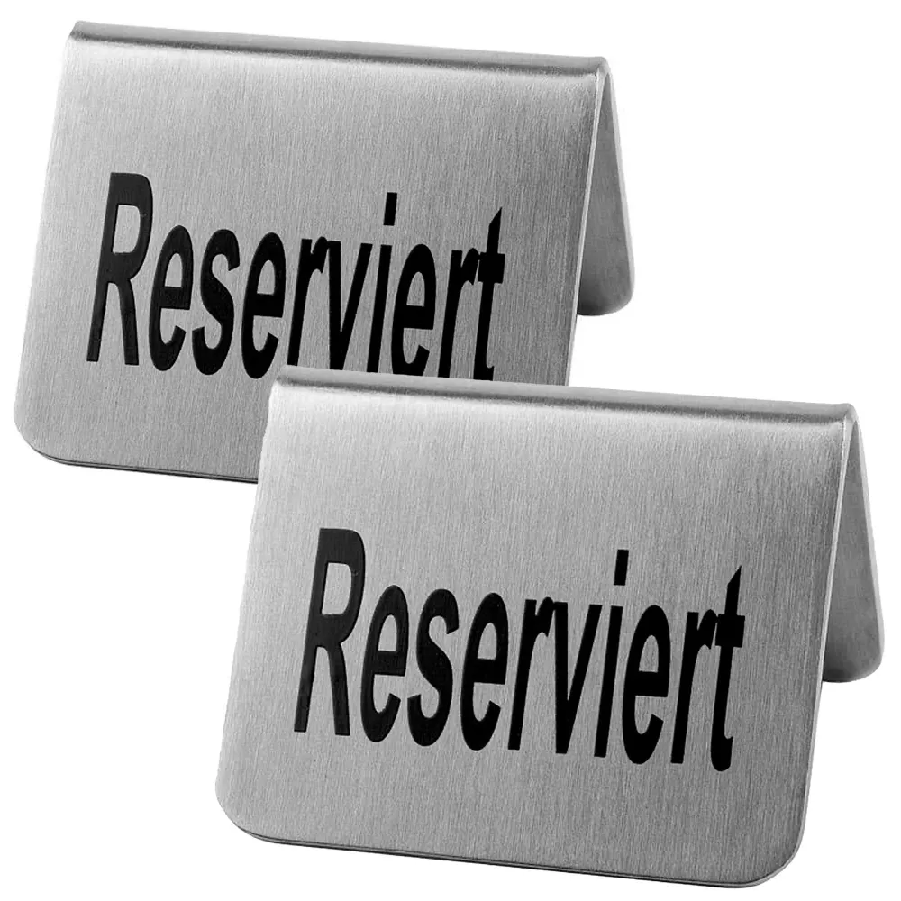 (12 бр.) Настолна табелка - комплект 2 - „Reserved“ - неръждаема стомана - 55x35mm
