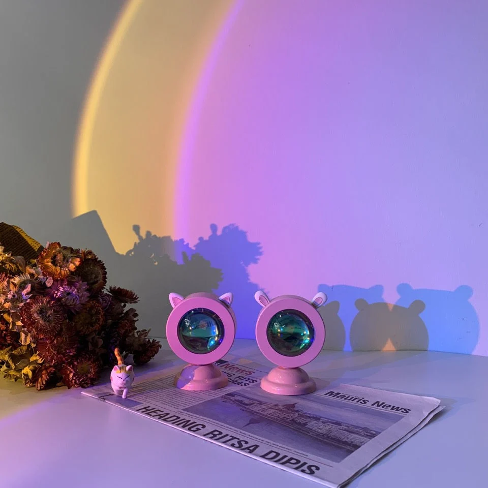 RGB проекционна нощна лампа с дистанционно управление, амбиентна светлина за романтична атмосфера, зайче, розова