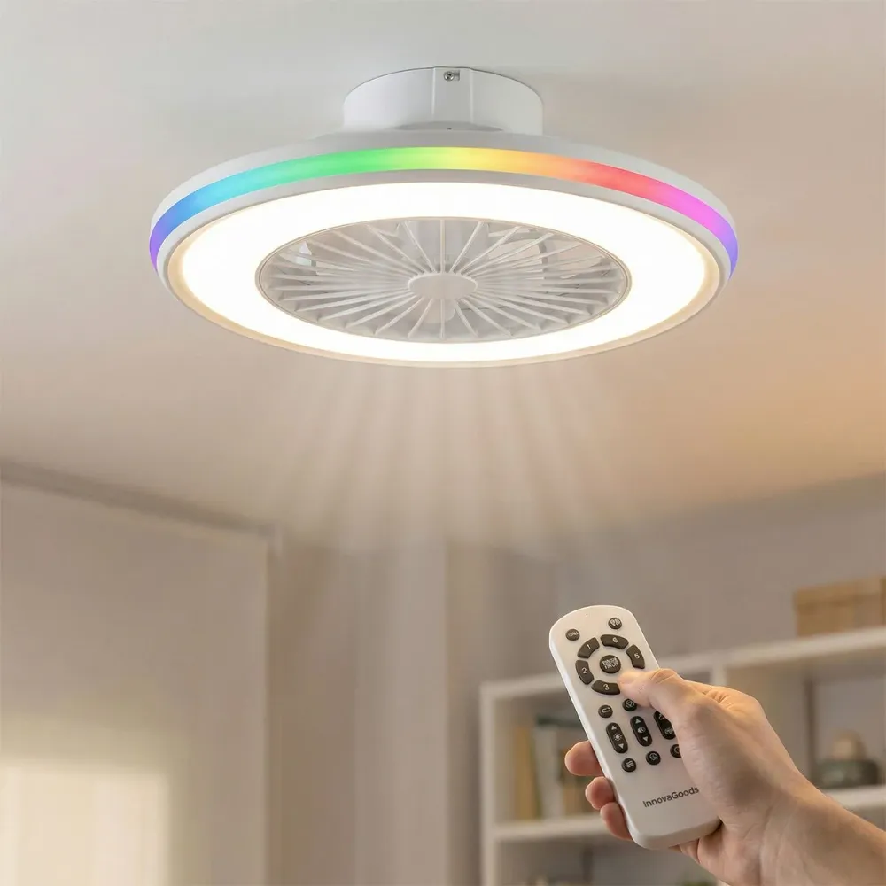 Таванен вентилатор с RGB LED осветление, скрити перки и дистанционно управление Nexory InnovaGoods