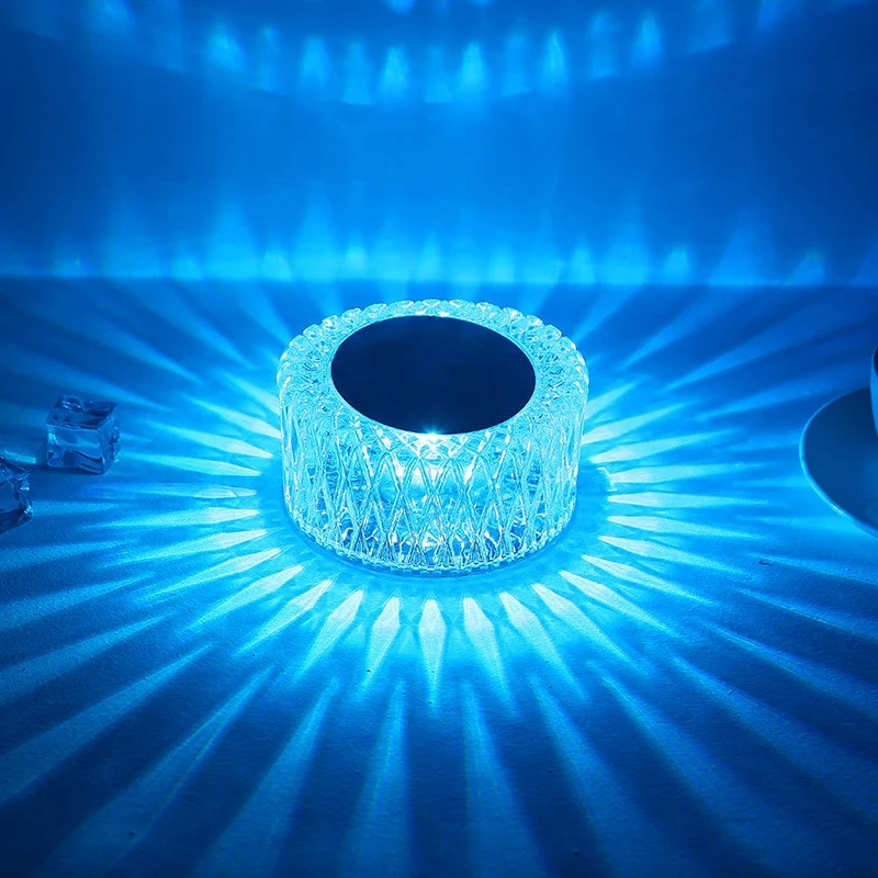 RGB 16 LED настолна лампа, сензорен димер, 3 нива на интензивност, USB зареждане, 3W, акрилен кристал, с дистанционно упра...
