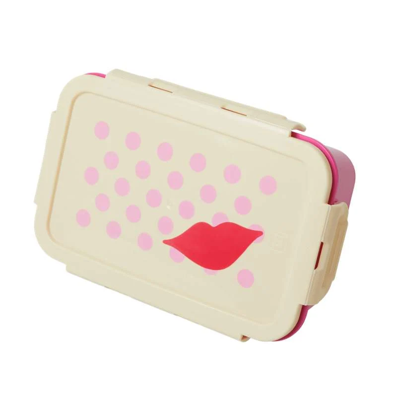 RICE Кутия за обяд с 3 изваждаеми отделения - Kiss Print - Фуксия