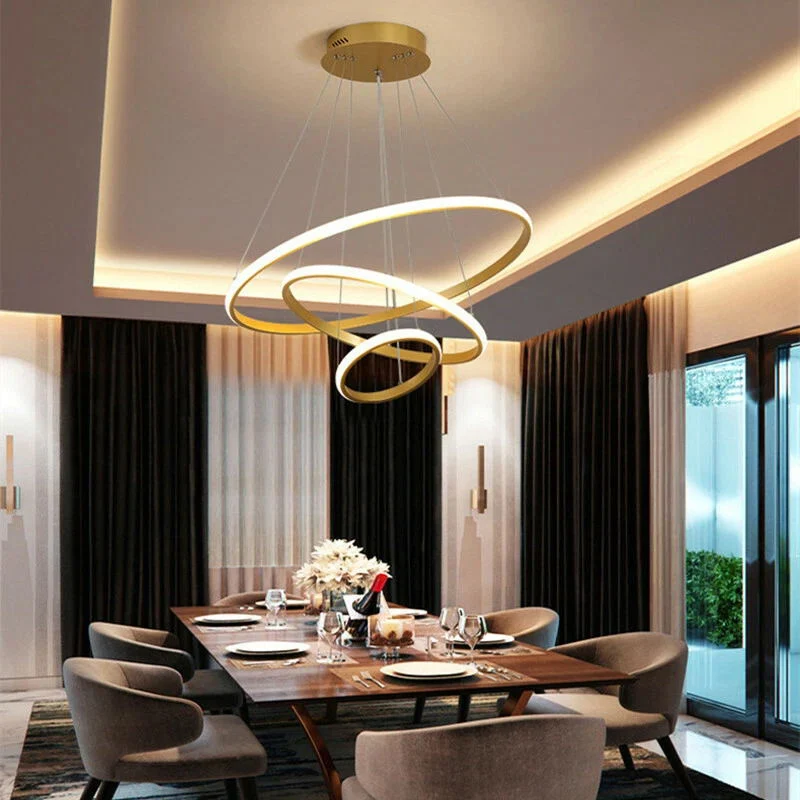 Таванна лампа Rings led метал със златен абажур d60x100см