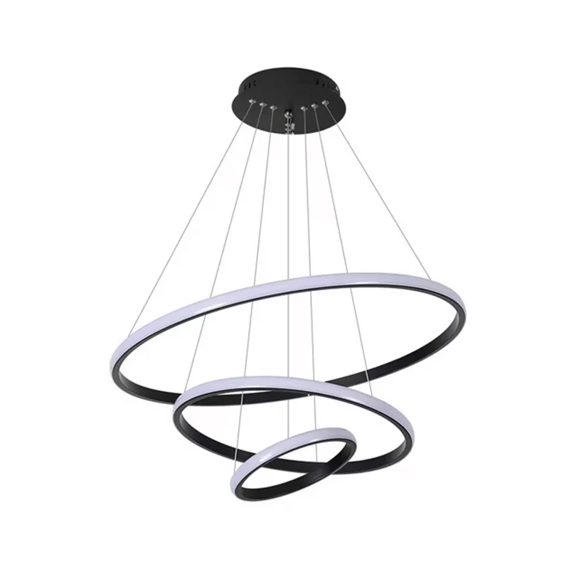 Таванна лампа Rings led метал с черен абажур d60x100см