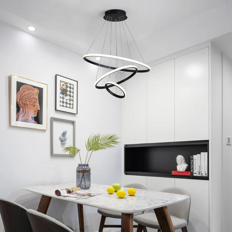 Таванна лампа Rings led метал с черен абажур d60x100см