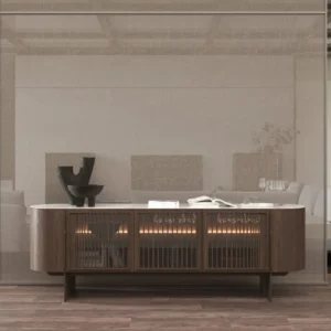 Бюфет «Riva» с естествен фурнир, с LED осветление, размер 240х78х51см