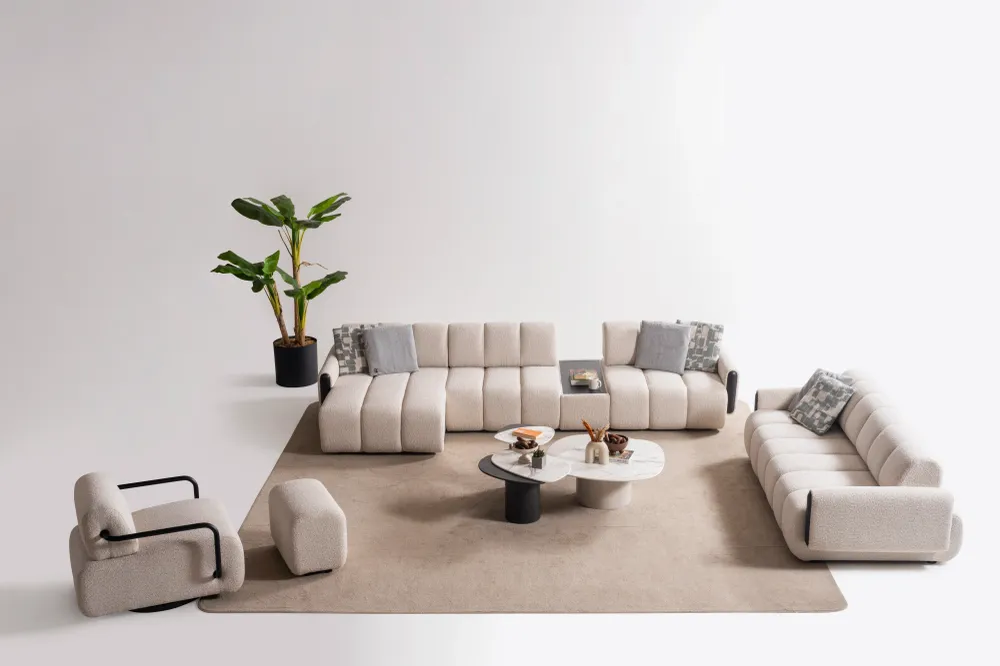 Триместен разтегателен диван «Rivian» + декоративни възглавници, ширина 216см
