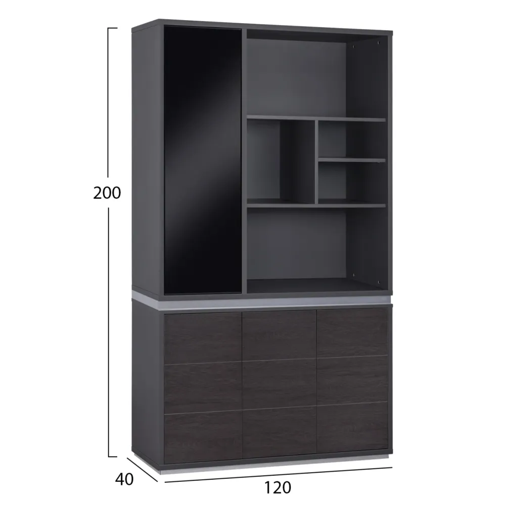 Библиотека ROSEWOOD -цвят венге-сив 120Χ40Χ200см