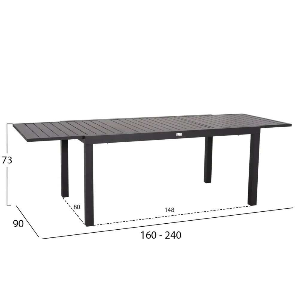 Външен трапезен комплект 7бр Кrum тъмно сив алуминий с маса 160-240x90x73