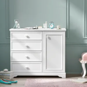 Скрин «Rustic White» с четири чекмеджета и шкаф, размер 101х86х48см