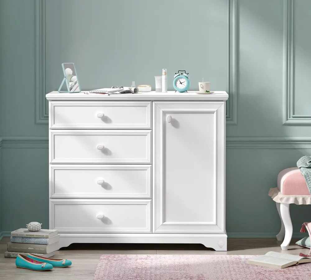 Скрин «Rustic White» с четири чекмеджета и шкаф, размер 101х86х48см
