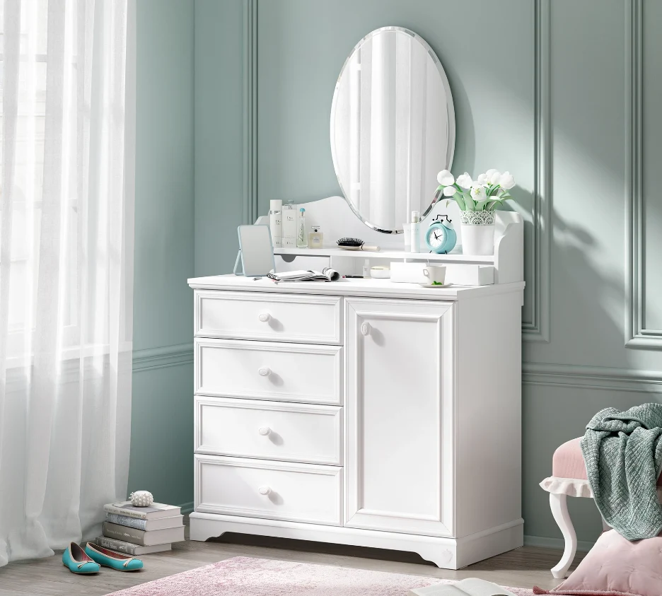 Скрин «Rustic White» с четири чекмеджета и шкаф, размер 101х86х48см