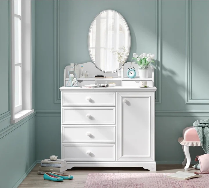 Скрин «Rustic White» с четири чекмеджета и шкаф, размер 101х86х48см